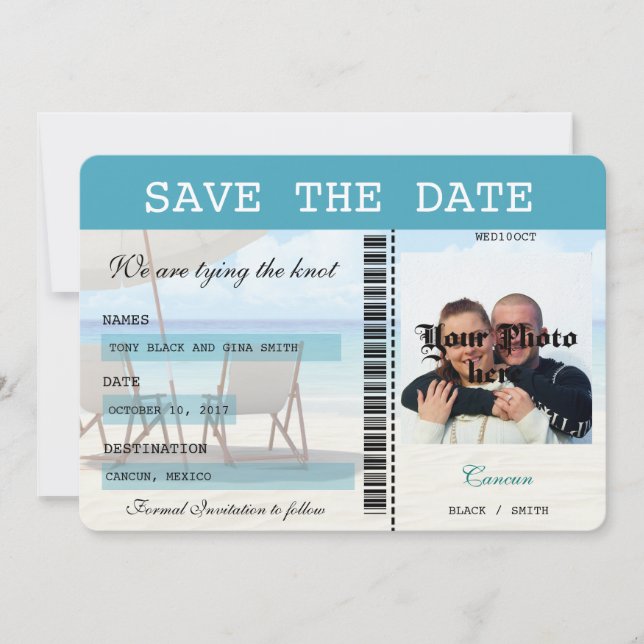 Save The Date Cancun Mariage Boarding Pass Enregistrer la date (Devant)