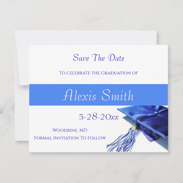 Save The Date Cards - Blue Graduation Cap (Devant)