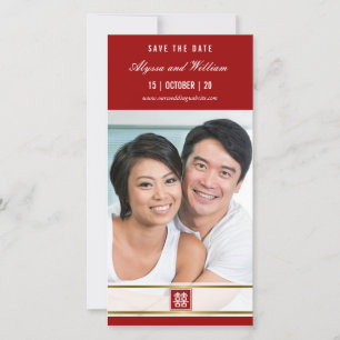 Save The Date Carré classique rouge double bonheur photo chinois