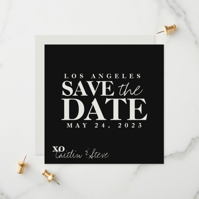 Save The Date Carré noir et blanc (Devant/Arrière en situation)