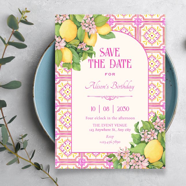 Save The Date Carreau artistique floral rose  (Créateur téléchargé)