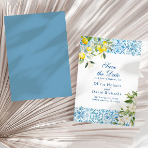 Save The Date Carreaux Bleus de Style Méditerranéen au Citron po