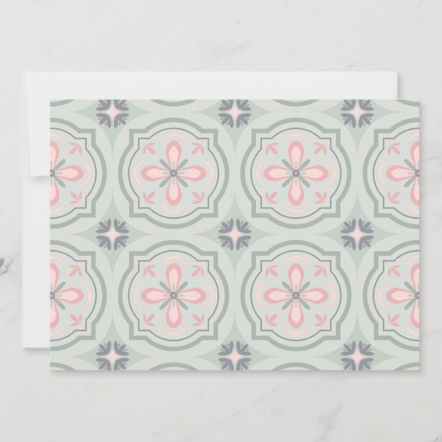 Save The Date Carreaux Floraux Pastel Verts (Devant)