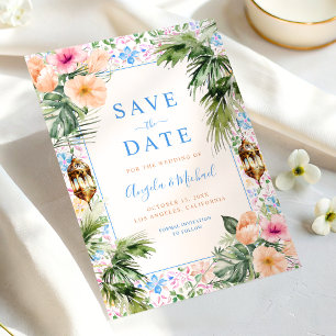 Save The Date Carreaux marocains Arbre à Palmes & Fleurs Tropica