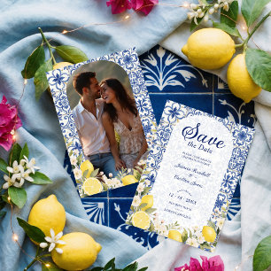 Save The Date Carreaux Méditerranéens & Guirlande de Citron Mari