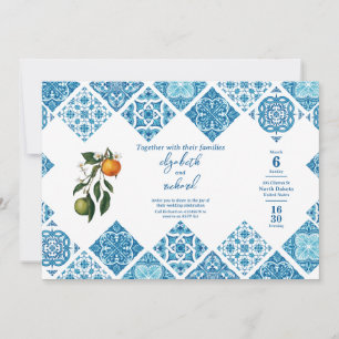 Save The Date Carreaux plats en bleu et citron méditerranéen mod