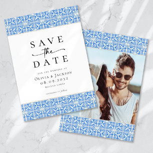 Save The Date Carrelage bleu méditerranéen Mariage photo