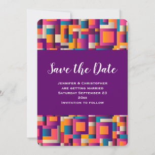 Save The Date Carrés Abstraits colorés et Mariage de formes