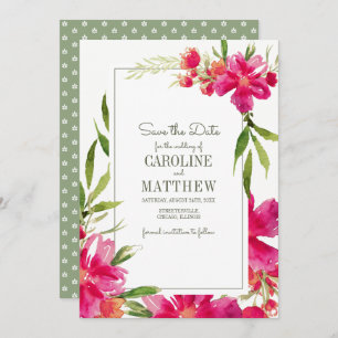 Save the date. Carte Fuchsia Green Floral Mariage