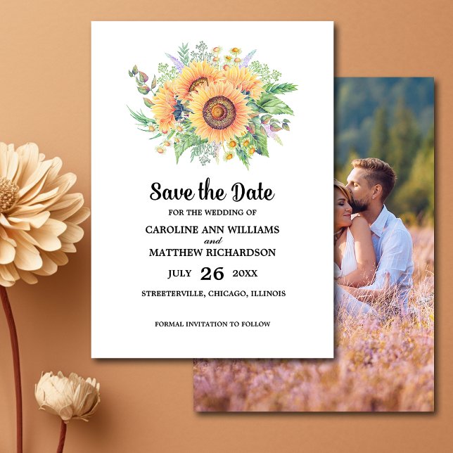 Save the date. Carte photo Mariage de tournesol ru (Créateur téléchargé)
