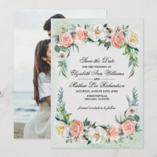 Save the date. Carte photo Mariage Rose romantique