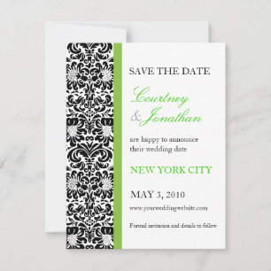 Save The Date Carton d'invitation à damas accentué de vert pour 