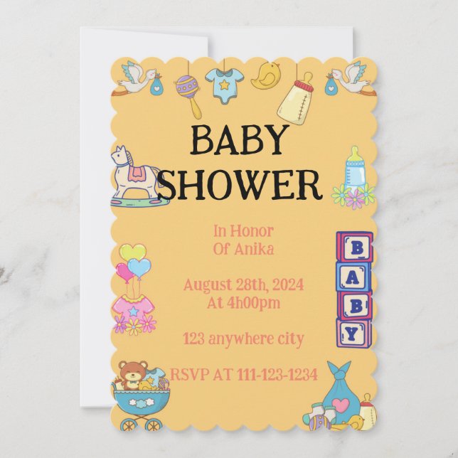 SAVE THE DATE CARTON D'INVITATION À UNE BABY SHOWER ORANGE (Devant)