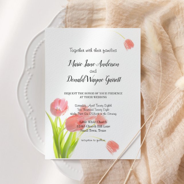 Save The Date Carton d'invitation aux tulipes roses élégantes (Créateur téléchargé)