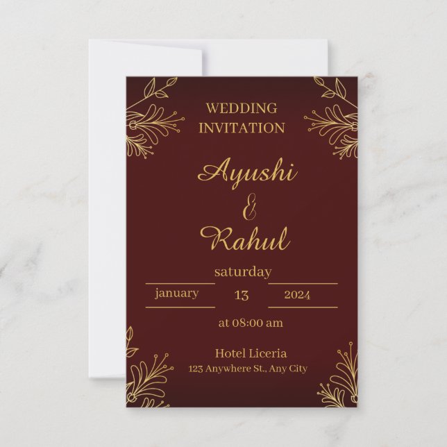 Save The Date Carton d'invitation de mariage avec aspect feuille (Devant)