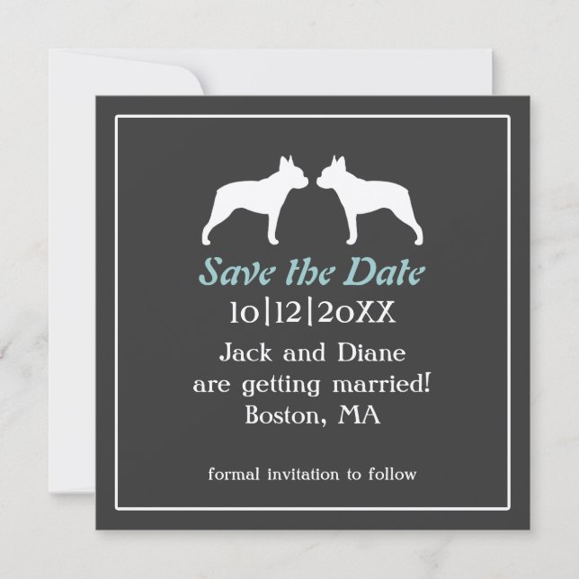 Save The Date Carton d'invitation de mariage de Terrier de Bosto (Devant)