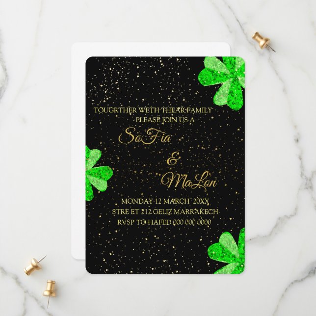Save The Date Carton d'invitation de mariage vert émeraude et or (Devant/Arrière en situation)