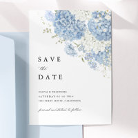 Carton d'invitation Fleurs blanches sur fond bleu 
