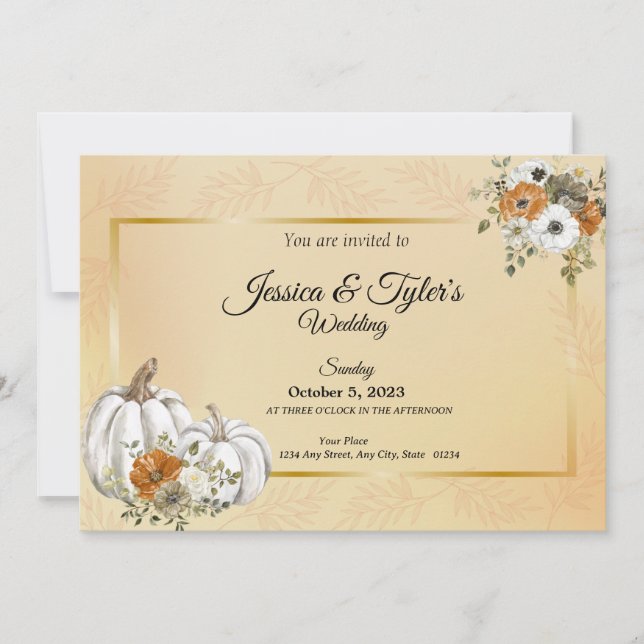 Save The Date Cartons d'invitation de mariage à la citrouille bl (Devant)