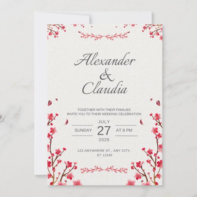 Save The Date Cartons d'invitation de mariage style fleurs japon (Devant)