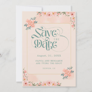 Save The Date Cartons d'invitation Fleurs roses pêche beige "Sav