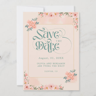Save The Date Cartons d'invitation Fleurs roses pêche beige "Sav