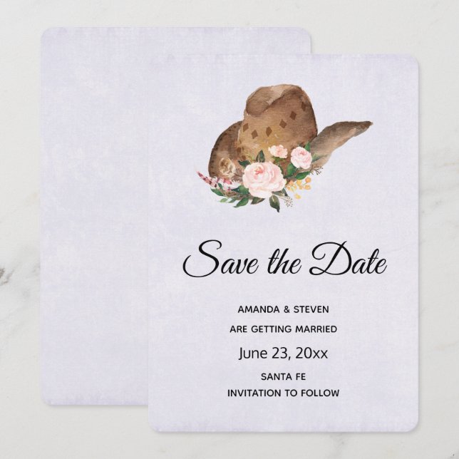 Save The Date Casquette Brown Cowgirl avec fleurs roses (Devant / Derrière)