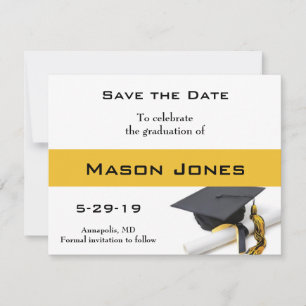 Save The Date Casquette de graduation jaune or noir et Tassel pe