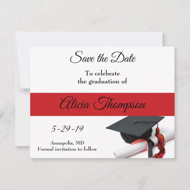 Save The Date Casquette noire et rouge et Tassel personnalisé (Devant)