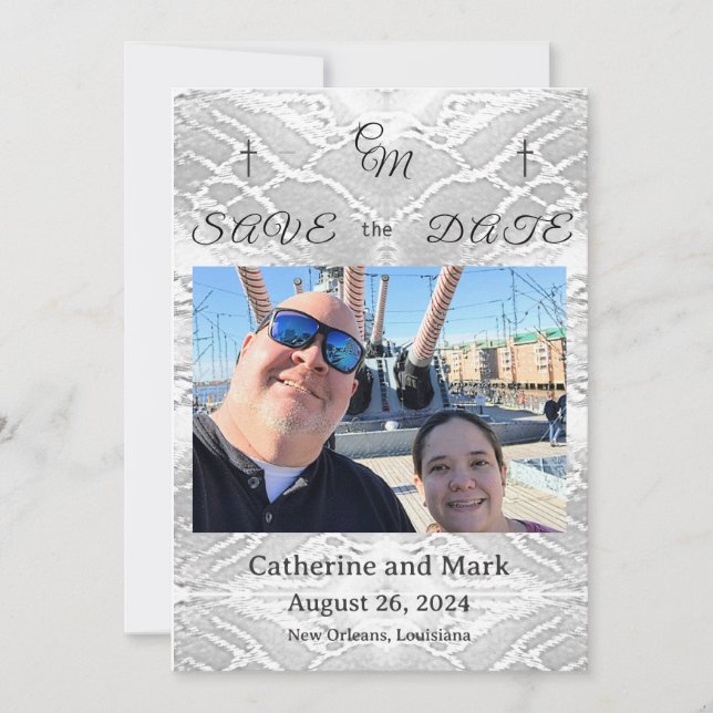 Save The Date Catholique Faux-Satin Monogrammed Enregistrer la d (Devant)