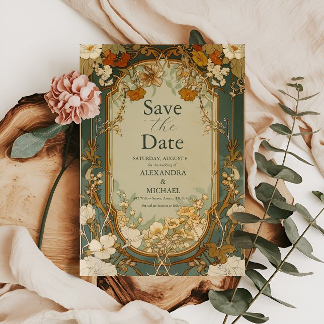 Save The Date Célébration Art Nouveau Floral Mariage (Créateur téléchargé)