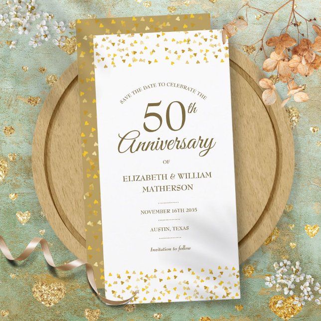 Save The Date Célébration classique de 50 ans de mariage avec de (Classic 50th Wedding Anniversary Gold Hearts Save The Date)