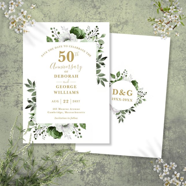 Save The Date Célébration de 50 ans de mariage Greenery Enregist (Greenery 50th Wedding Anniversary Save The Date)