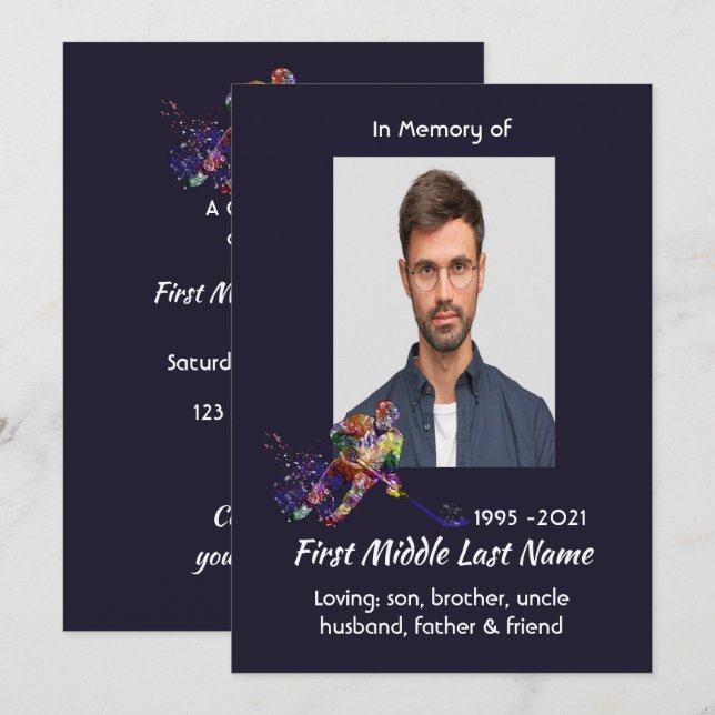 Save The Date Celebration of Life Service  Hockey Player Sport (Devant / Derrière)