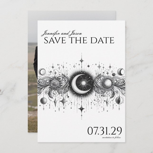 Save The Date Céleste noir et blanc (Devant / Derrière)
