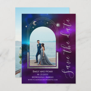Save The Date Céleste violet Turquoise Sun Moon étoiles Mariage