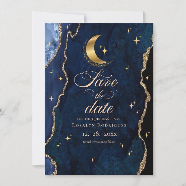 Save The Date Celestial Quinceanera Stars and Moon Blue (Devant)