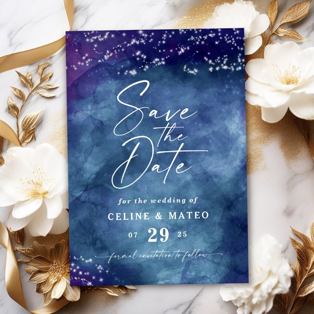 Save The Date Celine • Thème Ciel Étoilé Mariage Céleste (Set the tone for your big day with the Celine Save the Date, featuring a custom monogram.)