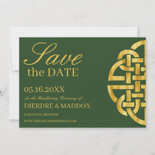 Save The Date Céltic Knot Green & Gold Handfasting