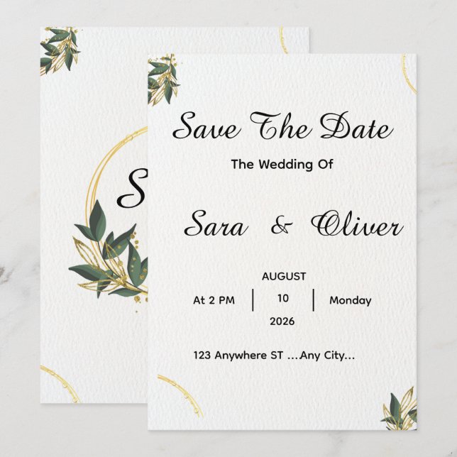 Save The Date Cercle botanique or élégant  (Devant / Derrière)