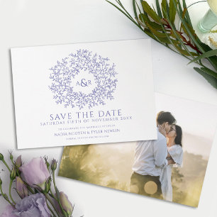 Save The Date Cercle de feuille bleu violet blanc mariage photo