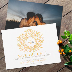 Save The Date Cercle feuille orange brun blanc photo mariage