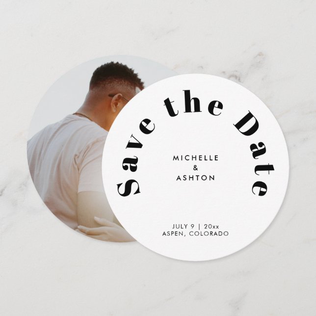 Save The Date Cercle rond de typographie moderne (Devant / Derrière)