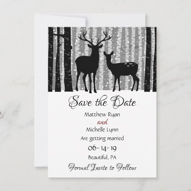 Save The Date Cerfs et arbres Mariage rustique de bois d'hiver (Devant)