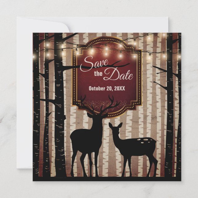 Save The Date Cerfs et arbres rustiques Mariage boisé automne/hi (Devant)
