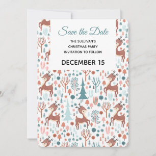 Save The Date Cerfs mignons dans un motif de forêt fantaisiste