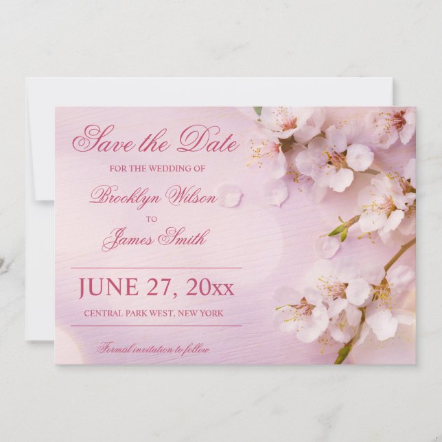Save The Date Cerise Blossom Mariage Élégant Enregistrer Les Car (Devant)