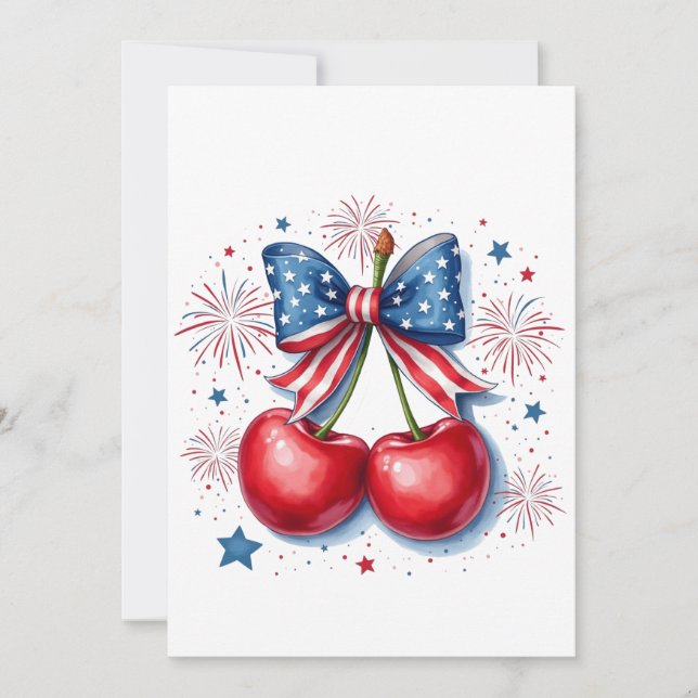Save The Date Cerises avec Coquette Bow 4 juillet Américain (Devant)