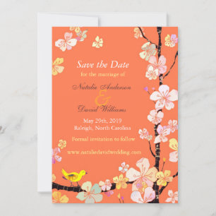 Save The Date Cerisier Fleur Oiseau Orange Mariage Enregistrer l