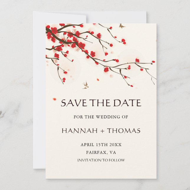 Save The Date Cerisiers en fleurs d'aquarelle mariage Enregistre (Devant)